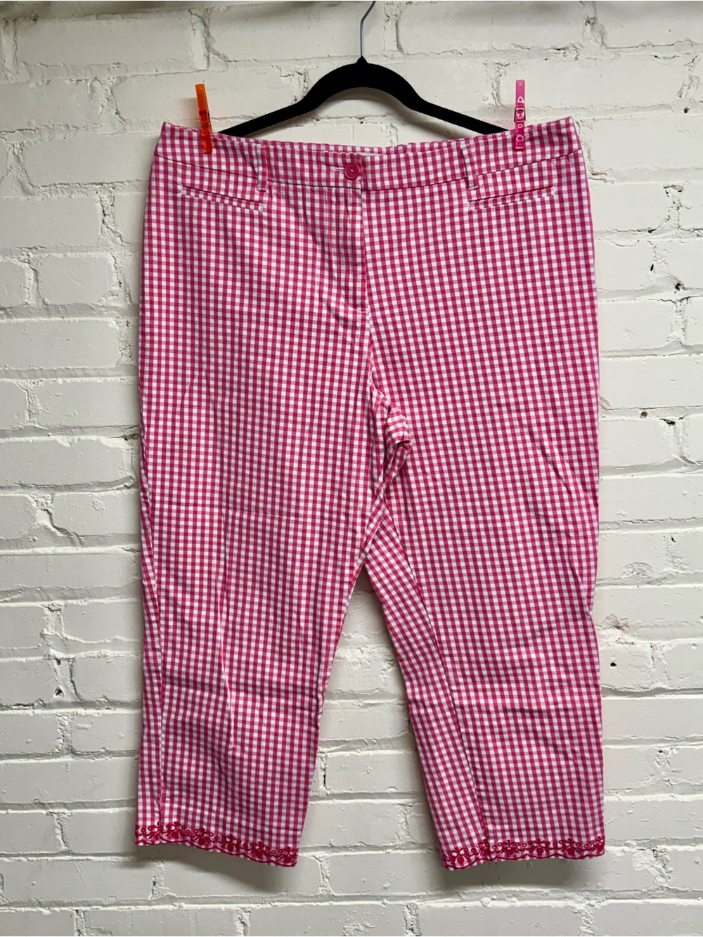 Talbots Pink & White Gingham Cropped Pants, Size 16